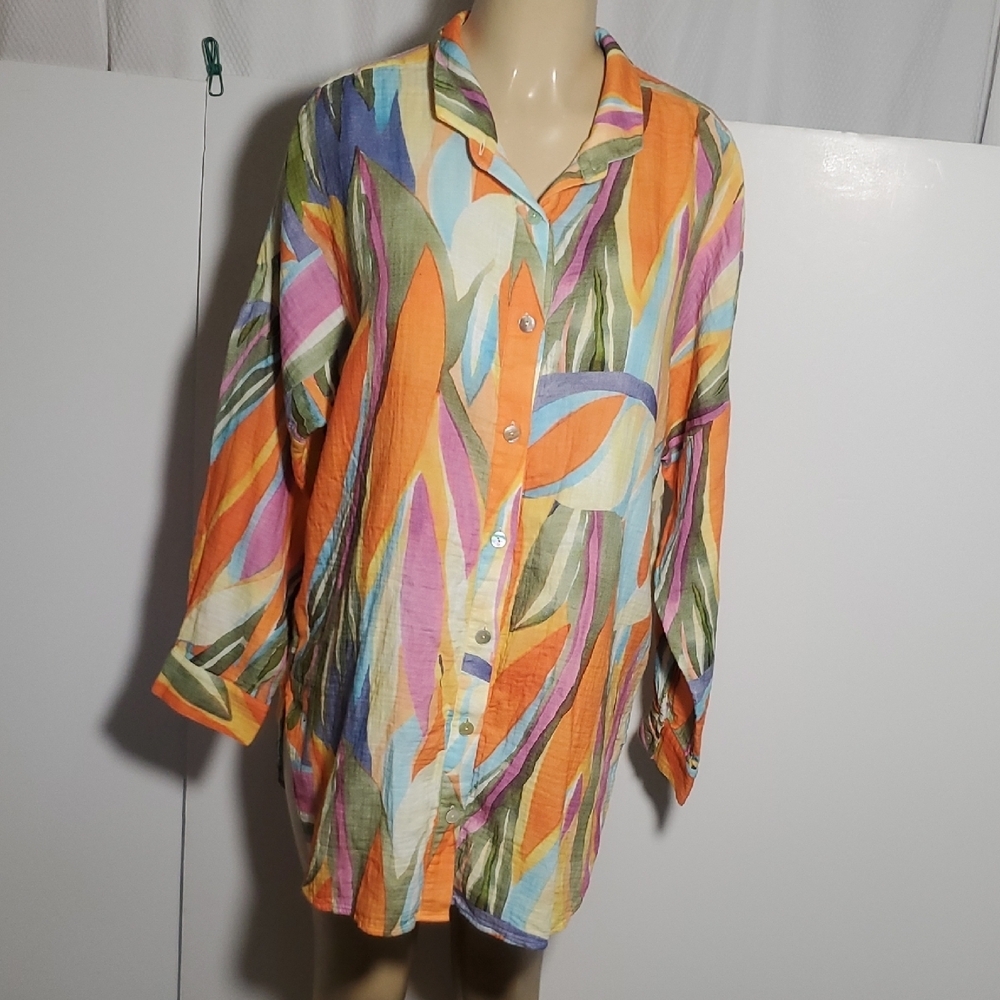 Soft Surroundings Multicolor Abstract Button Down Shirt Size L